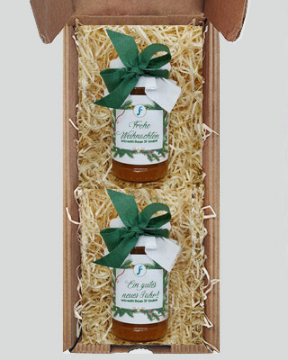 Individuelle Weihnachtsgeschenkbox mit zuckerfreien Marmeladen für sie personalisiert